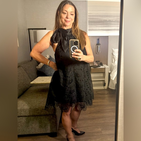 Maeve Dresses & Skirts - Maeve Black Lace Halter with Bow Mini Dress Only Worn Twice.